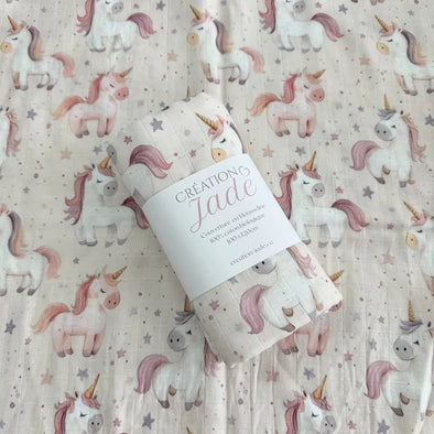 Création Jade - Mousseline bambou & coton - Lily la licorne rêveuse