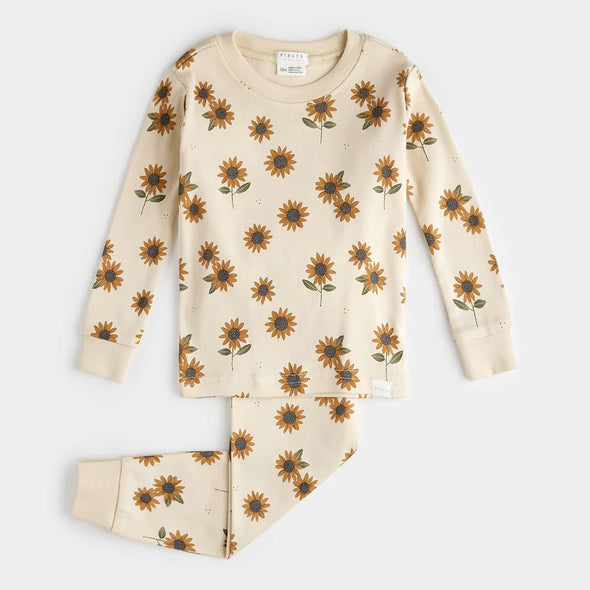 Petit Lem -  Ensemble pyjama beige à imprimé de tournesols