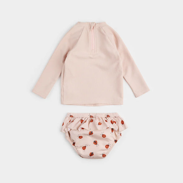 petit lem - Maillot de bain manches longues rose avec couche-culotte « Coccinelle »