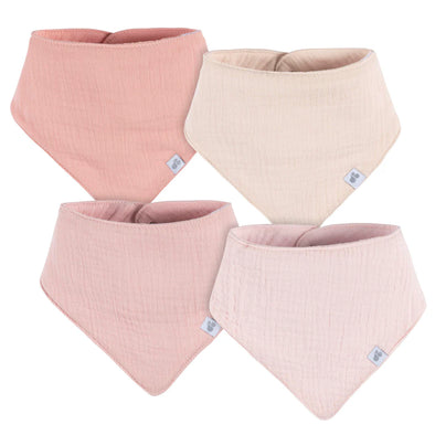 Just born - Lot de 4 bavoirs bandanas en mousseline - Rose