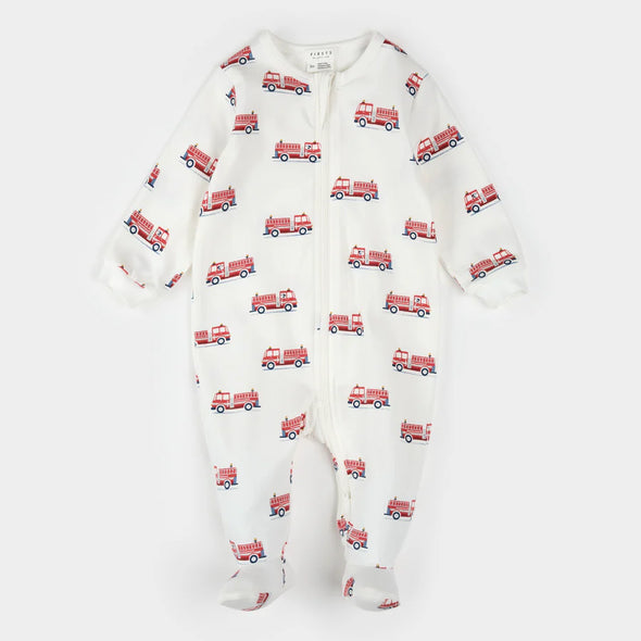 Petit Lem - Pyjamas blanc cassé camion de pompiers