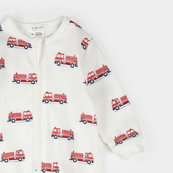 Petit Lem - Pyjamas blanc cassé camion de pompiers