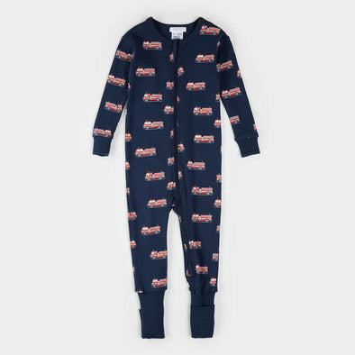 Petit Lem - Pyjamas marine à imprimé de camion de pompiers