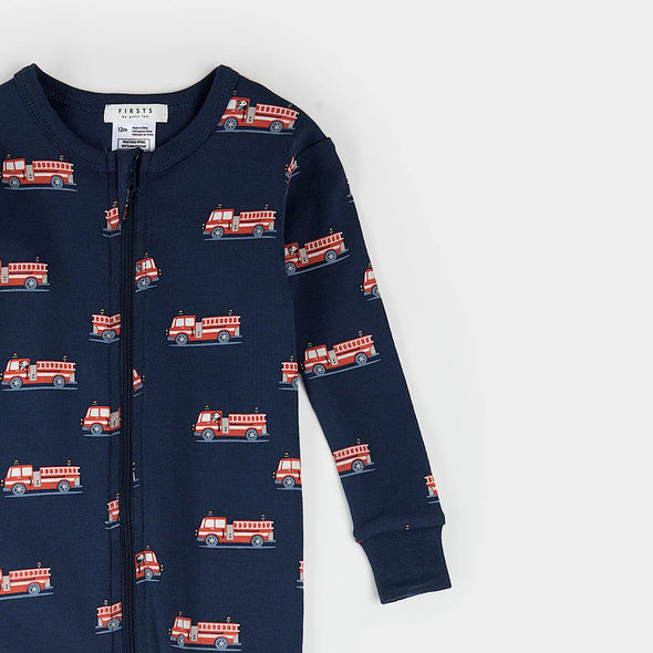 Petit Lem - Pyjamas marine à imprimé de camion de pompiers