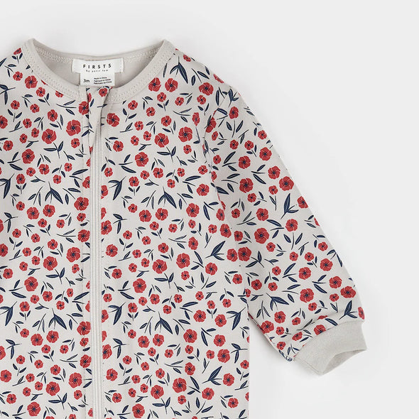 Petit Lem - Pyjamas beige floral coquelicots