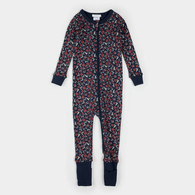 Petit Lem - Pyjamas convertible bleu marine floral coquelicots