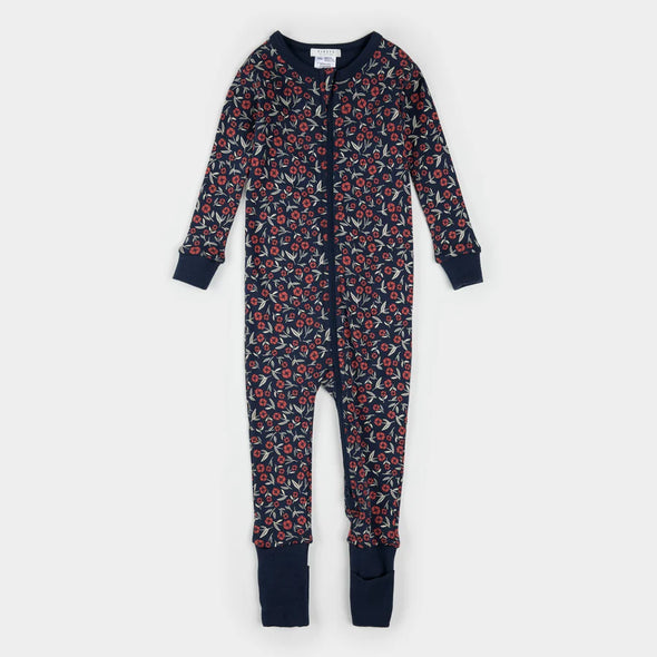 Petit Lem - Pyjamas convertible bleu marine floral coquelicots