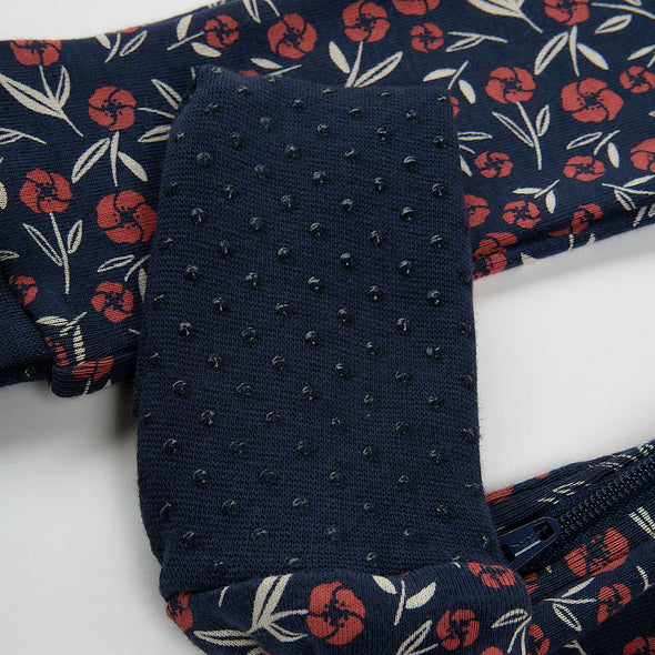 Petit Lem - Pyjamas convertible bleu marine floral coquelicots