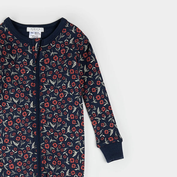 Petit Lem - Pyjamas convertible bleu marine floral coquelicots