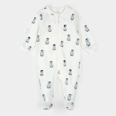 Petit Lem - Dormeuse blanc cassé à imprimé bébé pingouin
