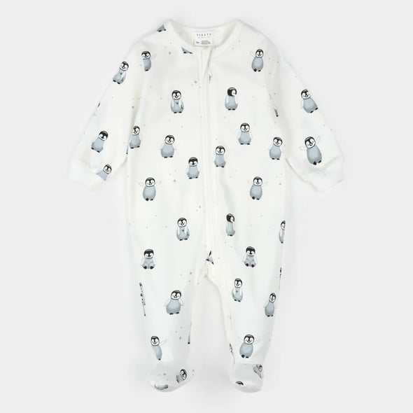 Petit Lem - Dormeuse blanc cassé à imprimé bébé pingouin