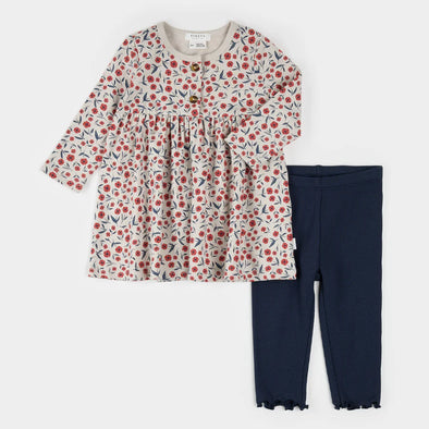 Petit Lem - robes et legg côtelées floral coquelicot