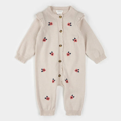 Petit Lem - Une pièce en tricot beige coquelicots