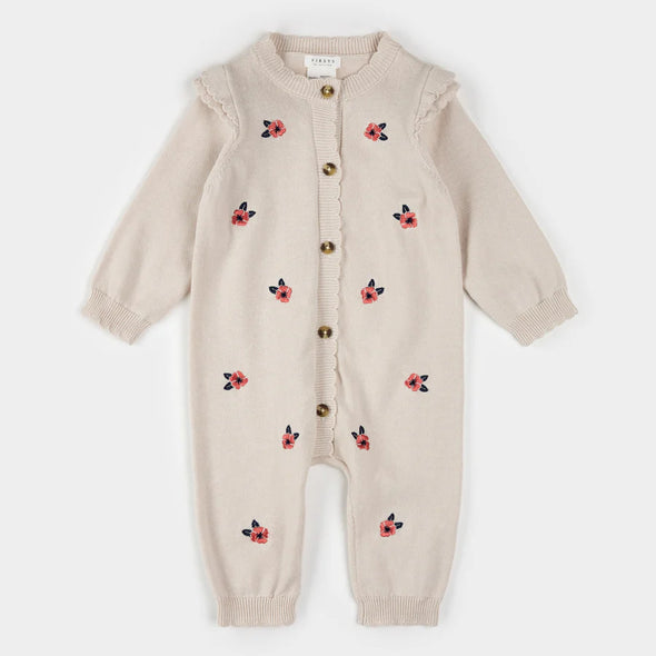 Petit Lem - Une pièce en tricot beige coquelicots