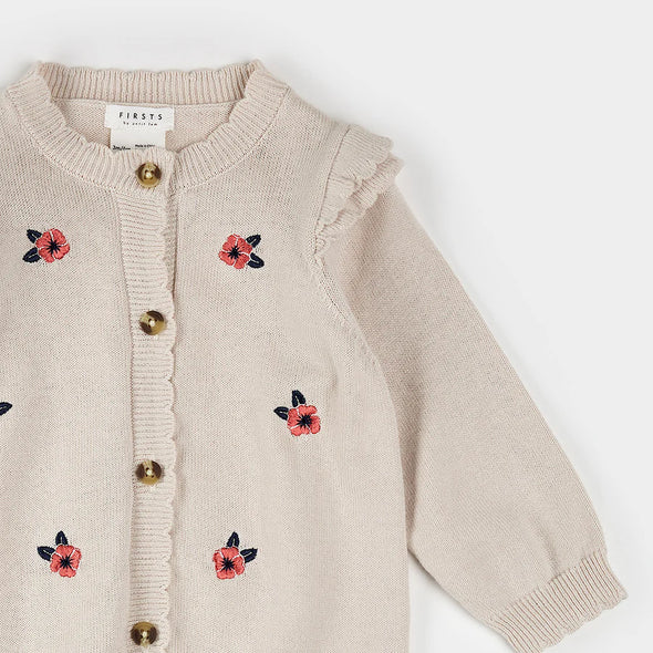 Petit Lem - Une pièce en tricot beige coquelicots