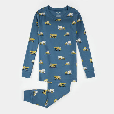 Petit Lem - Ensemble pyjama bleu cobalt à imprimé camion de construction