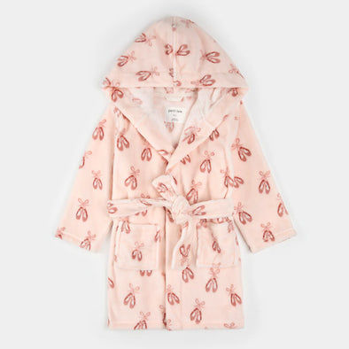 Petit lem - Peignoir peluche rose pâle à imprimé chaussons de ballet