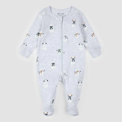 Petit Lem - Dormeuse gris chiné pâle à imprimé bonhomme de neige
