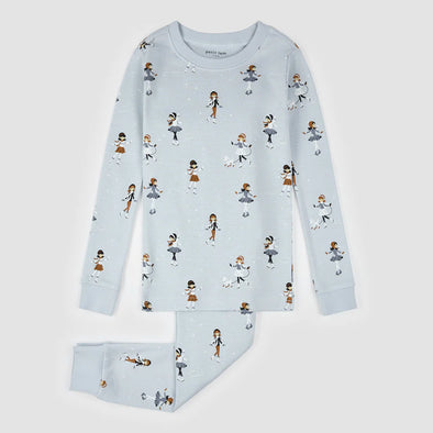 Petit Lem - Ensemble pyjama bébé bleu perle à imprimé patinage artistique