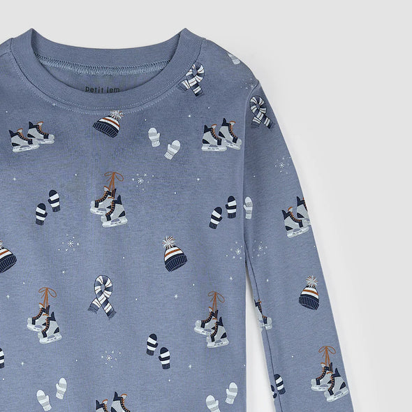 Petit Lem - Ensemble pyjama bébé bleu à imprimé accessoires d’hiver