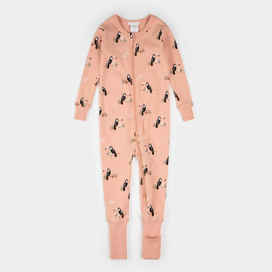 Petit Lem - Pyjamas convertible corail à imprimé toucan