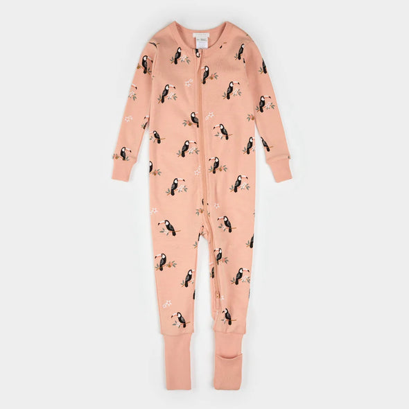 Petit Lem - Pyjamas convertible corail à imprimé toucan