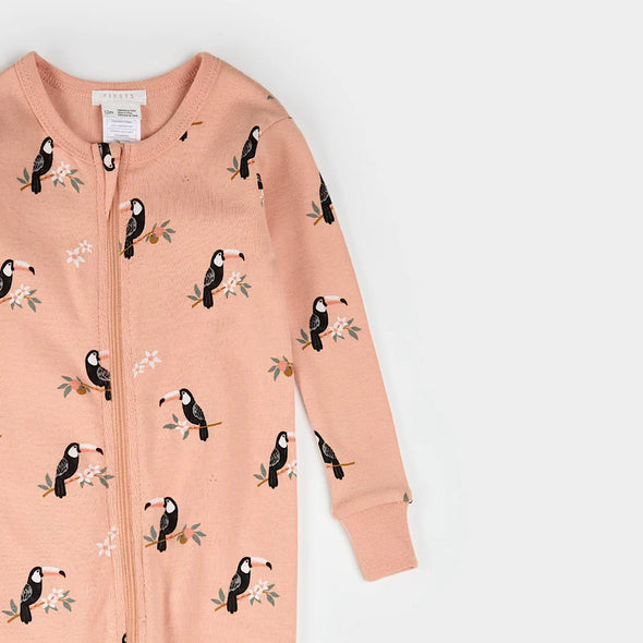 Petit Lem - Pyjamas convertible corail à imprimé toucan