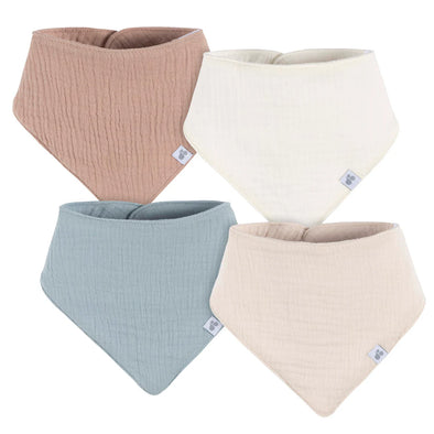 Just born - Lot de 4 bavoirs bandanas en mousseline - Tan