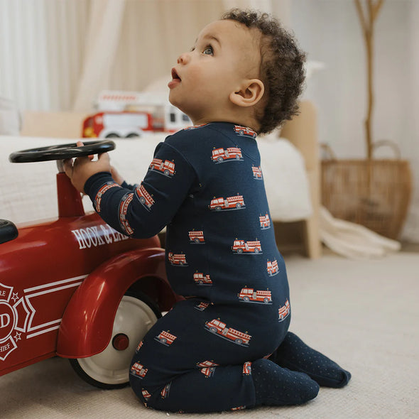 Petit Lem - Pyjamas marine à imprimé de camion de pompiers