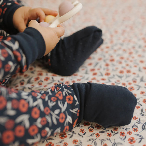 Petit Lem - Pyjamas convertible bleu marine floral coquelicots