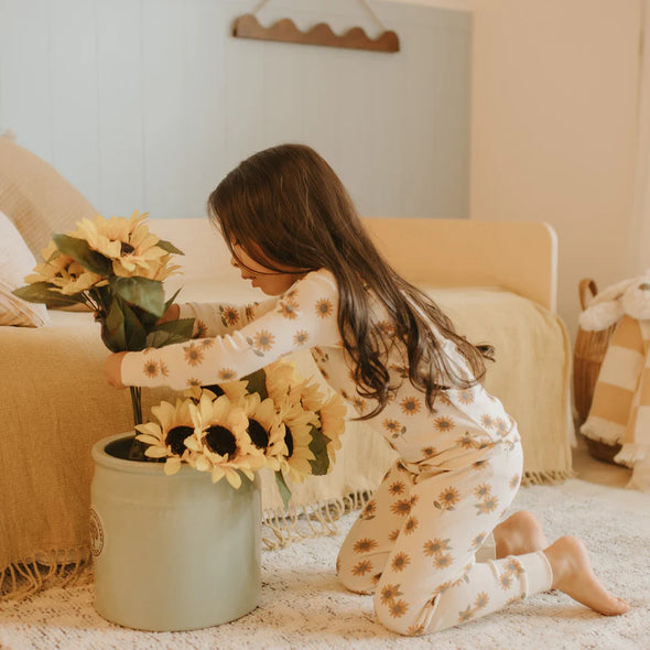 Petit Lem -  Ensemble pyjama beige à imprimé de tournesols