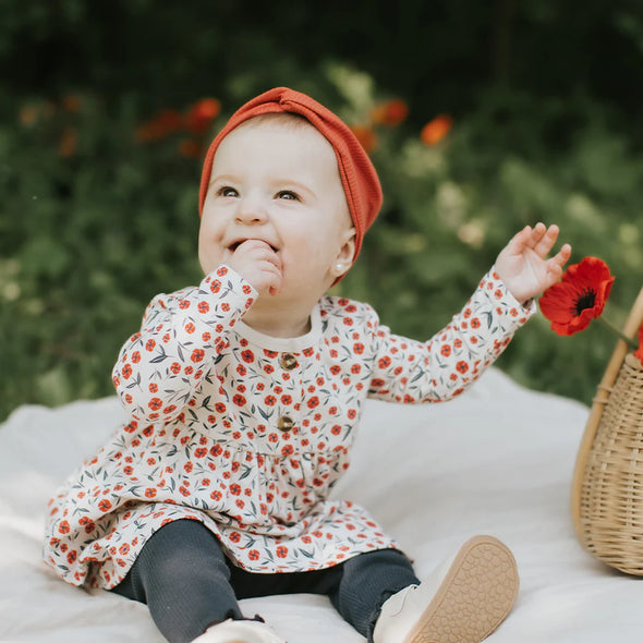 Petit Lem - robes et legg côtelées floral coquelicot
