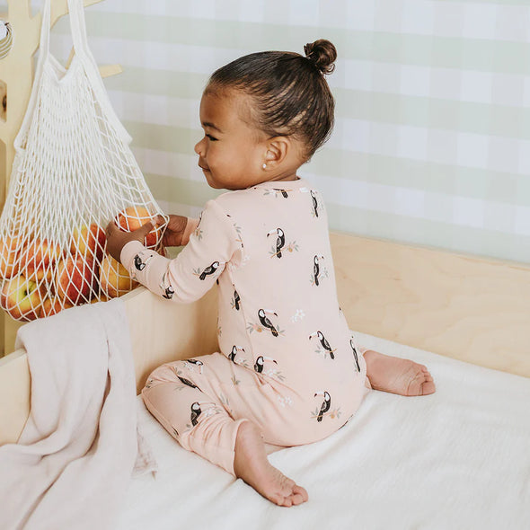 Petit Lem - Pyjamas convertible corail à imprimé toucan
