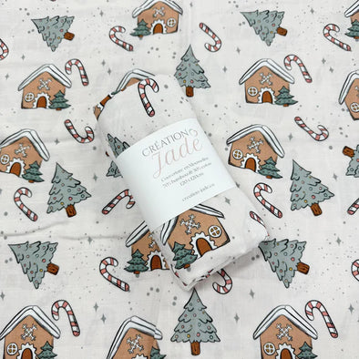 Création Jade - Mousseline bambou & coton - Noël - Maisonnette de pain d'épice