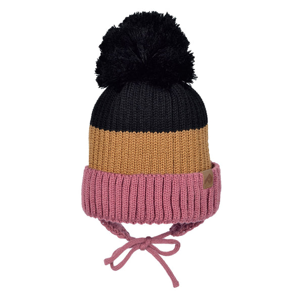 Perlimpinpin - Tuque d'hiver avec pompon et cordon - noir/toffee/punch