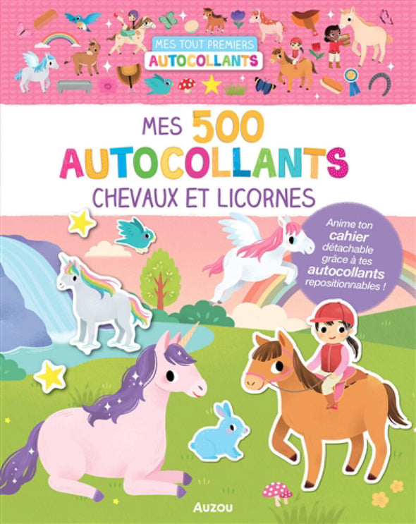Auzou - 500 autocollants chevaux et licornes