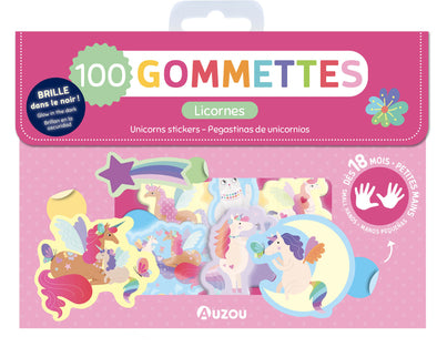 Auzou - Pochette de gommettes - licornes phospho