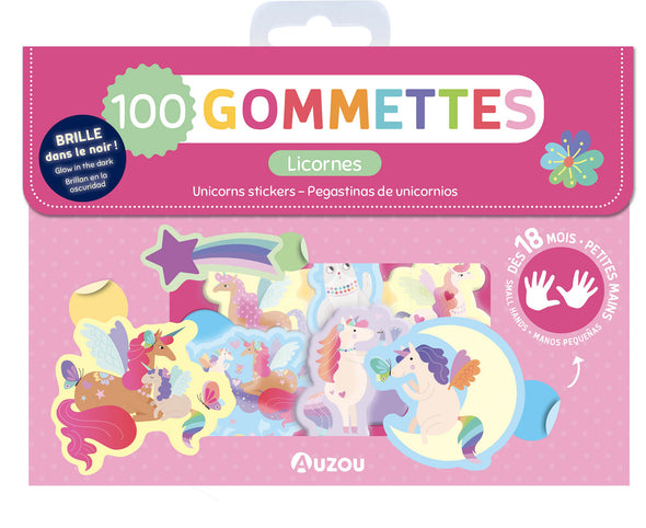 Auzou - Pochette de gommettes - licornes phospho
