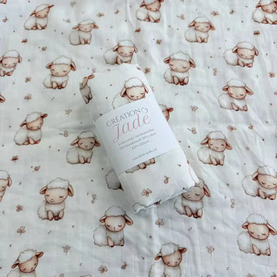 Création Jade - Mousseline bambou & coton - Moutons