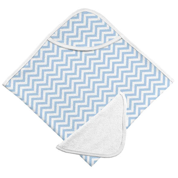 Kushies - Serviette de bain à capuche et débarbouillette chevron bleu