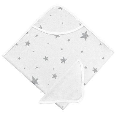 Kushies - Serviette de bain à capuche et débarbouillette étoile gris