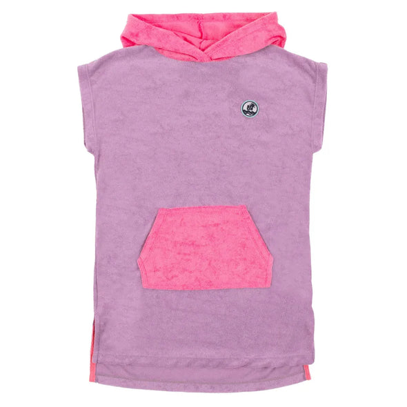 Nano - Poncho de plage mauve capuchon rose