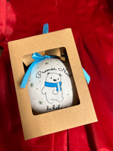 Ornement boule Premier Noel bleu