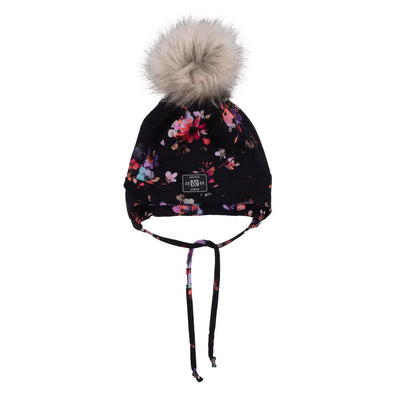 Nano - Tuque en jersey avec oreilles doublée en micropolaire fleurs Noir
