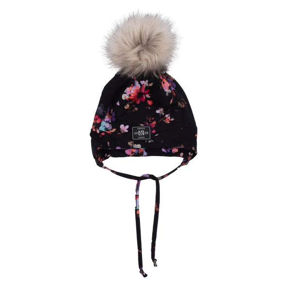 Nano - Tuque en jersey avec oreilles doublée en micropolaire fleurs Noir