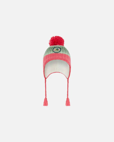 Deux par Deux - Bonnet péruvien en tricot rose et dégradé de vert