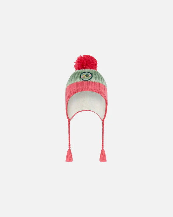Deux par Deux - Bonnet péruvien en tricot rose et dégradé de vert