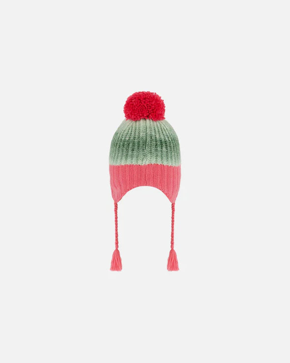 Deux par Deux - Bonnet péruvien en tricot rose et dégradé de vert