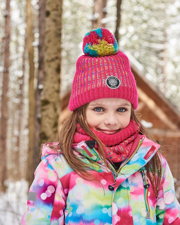 Deux par Deux - Bonnet en tricot rose et multicolore