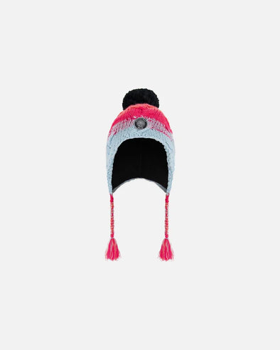 Deux par Deux - Bonnet péruvien en tricot dégradé de bleu, corail et fuschia